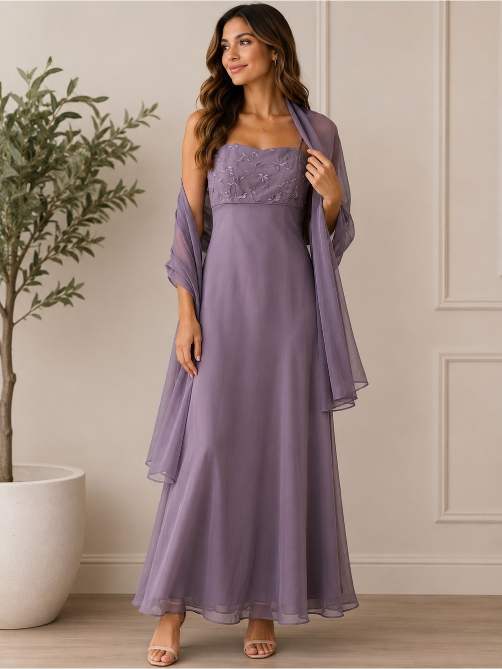 Elegant Lavender Size 9/10 * Evening Gown with Sheer Wrap